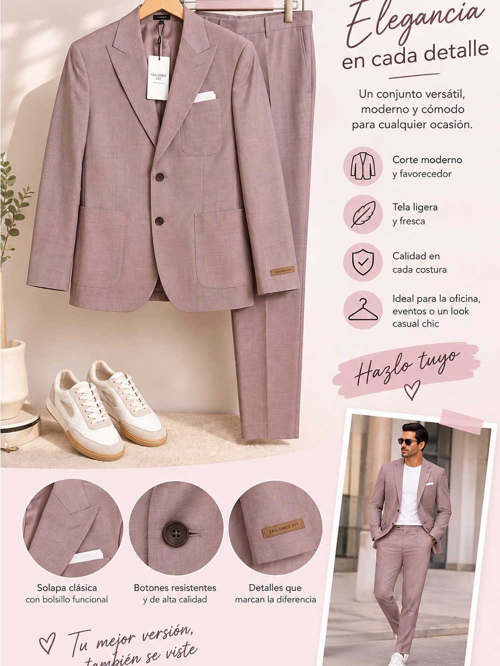 Express Men's Two-Piece Suit in Dusty Rose